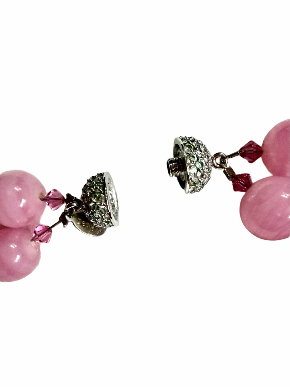 KEP Designs Double Strand Pink Beads Choker Necklace Rhinestone Screw Clasp - Picture 5 of 6